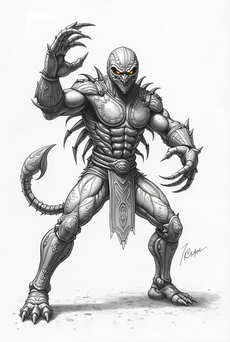 Scorpion sketch from Mortal Kombat.  fighting stance . with a pencil .