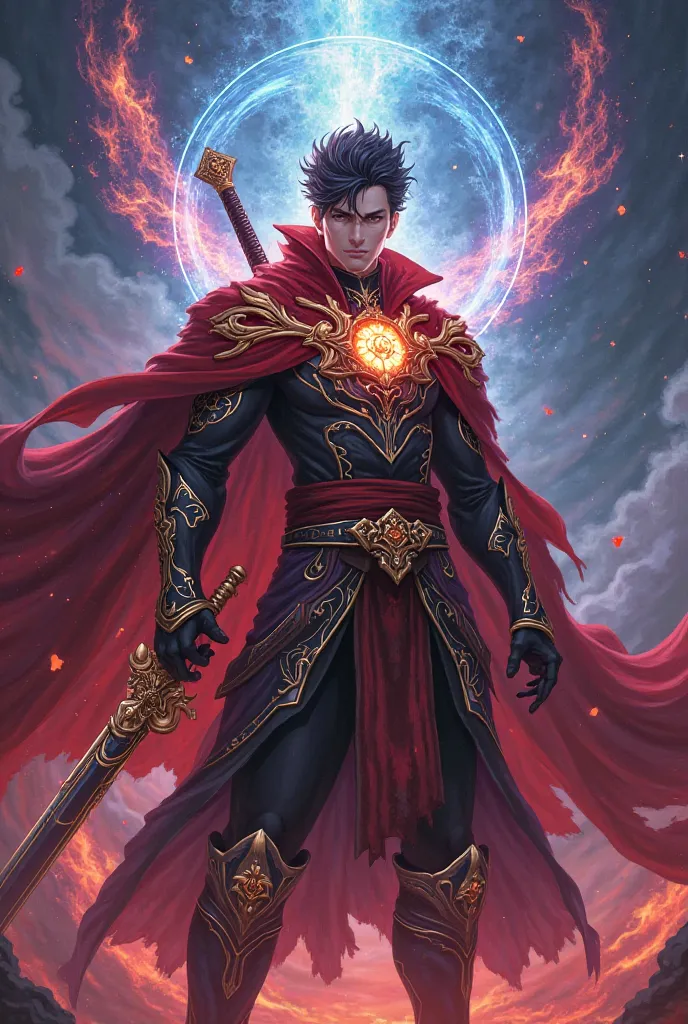 Personnage animé isekai surpuissant, controlling all forms of magic : Dark magic, Of the light, of life and death. His appearance is noble and mysterious, he has a force, infinite speed and agility, Considered a god among the gods. His aura exudes overwhel...