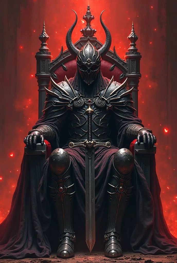 arafed knight sitting on a throne with a sword and a sword, the dark lord sauron, lord of cinder, evil knight, in style of dark souls 3, lord from hell on the throne, dark souls style, sauron, portrait of sauron, scary knight, dark souls art style, metal a...