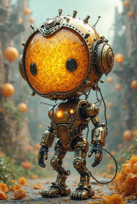 Funny funny mechanical character with honeyed face 