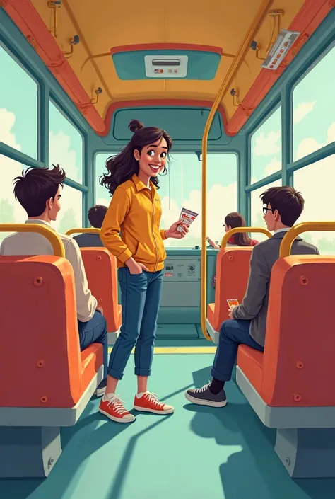 Create a simple cartoon drawing of a passenger passing with a card on the bus