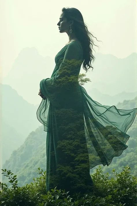 Artistic dual exposer silhouette of a beautiful hilli jungle and a beautiful woman in saree