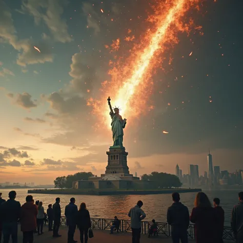 A meteor falling on the Freedom Statue 