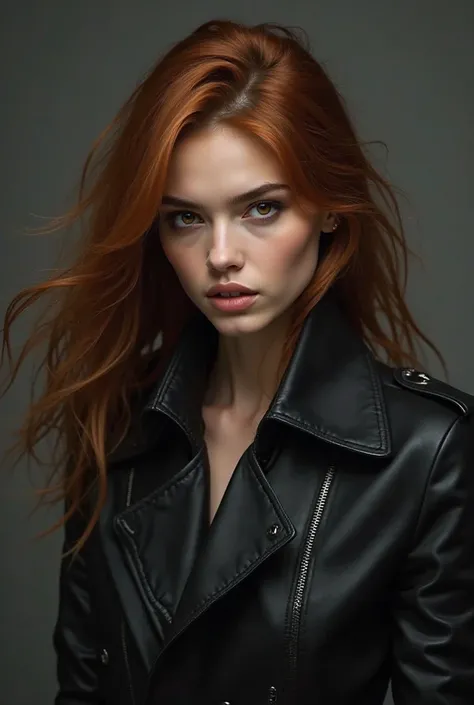 Color of black leather and brown hair 