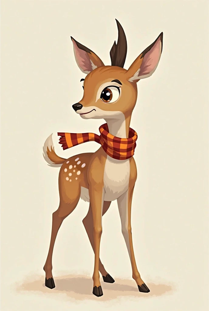 The Young Deer**  
   - A **young deer** with a slender, graceful body, light brown fur, and gentle eyes.  
   - Wears a scarf around its neck, which it uses to bandage the rabbit’s wound.  
   - Brave, kind, and compassionate.  
