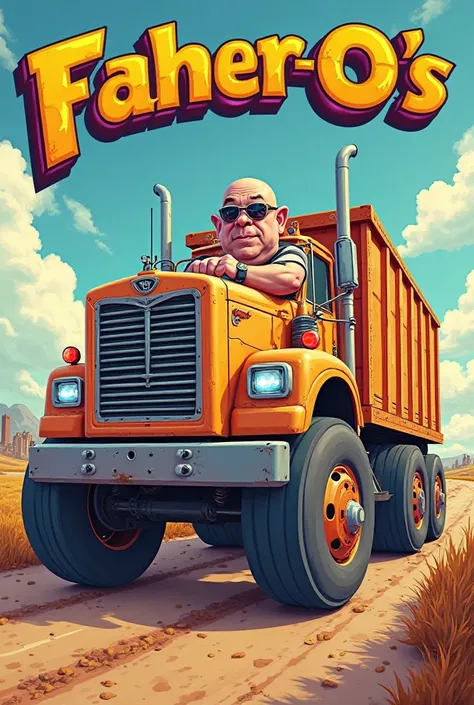 cereal package called fahrer-o's with an overweight bald guy wearing sunglasses driving a truck