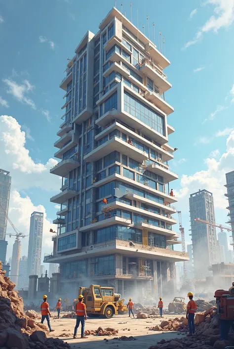 a highrise building with workers onsite