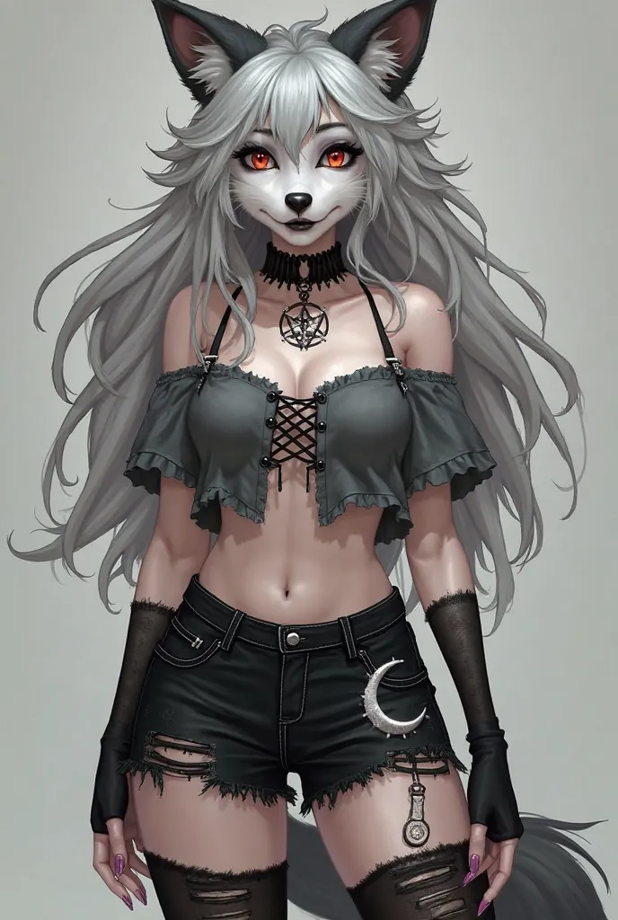 Loona is a hellhound with a wolf-like appearance. She has a pointed, dog-like muzzle with sharp and pointy teeth, and a dark grey nose. Her eyes have red sclera, white irises and slit-like pupils, and she wears grey eyeshadow and black winged-eyeliner for ...