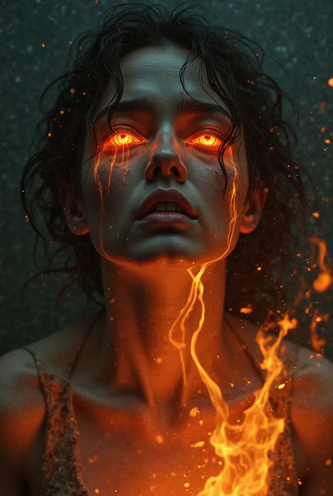 Woman crying fiery tears for a man