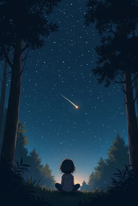 The animation opens with a wide shot of a dense, dark forest at night. The sky is deep, almost black, filled with countless tiny, sparkling stars. There’s a soft breeze that gently moves the leaves of the trees, adding a sense of tranquility to the scene.
...