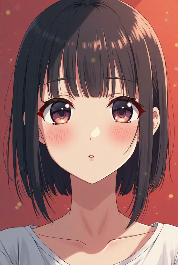 An anime-style image of a woman looking straight ahead.

Her face is divided, That is to say I want a single face with a left half and a right half.

Half radiates a beautiful woman, Simple , tender, sweet and very shy, 

The other half is the same woman b...