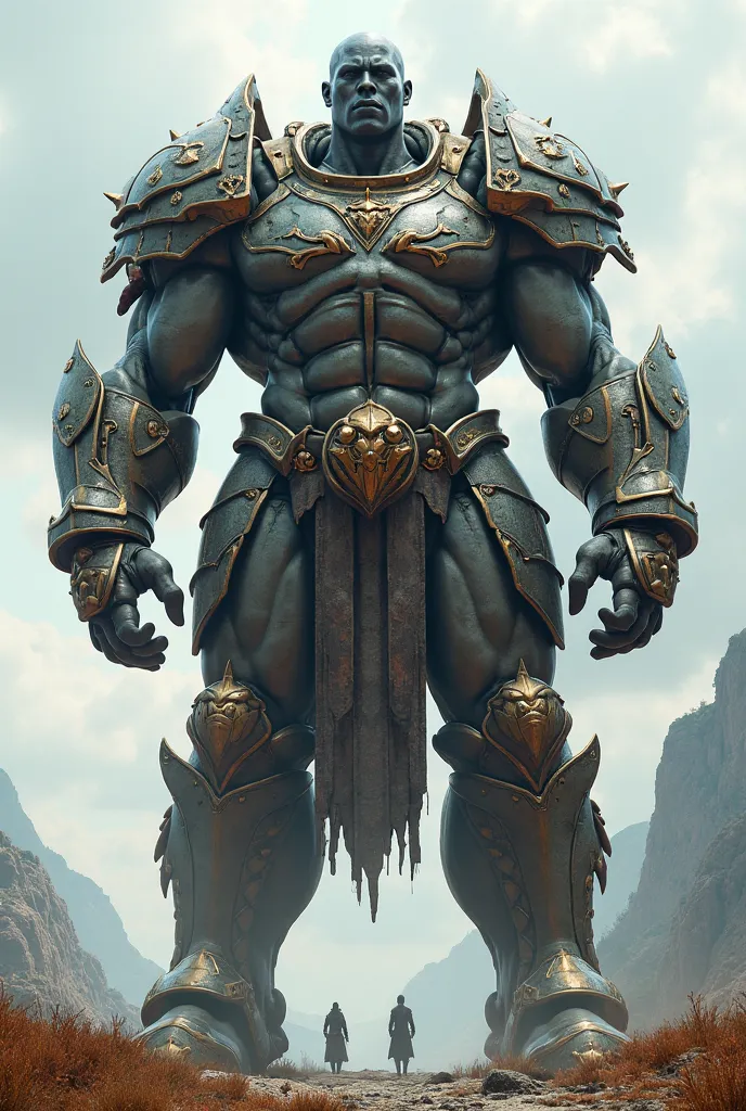 Create an ultra realistic giant human warrior ten meters tall in 8k