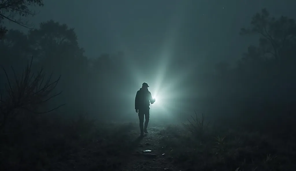 A walker holding a flashlight in the dark, reflecting the light of God in difficult times.