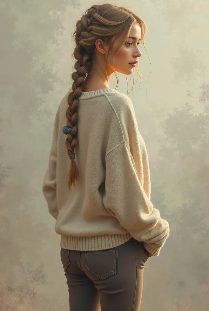 Dirty blonde french braids sweater and tights rear view