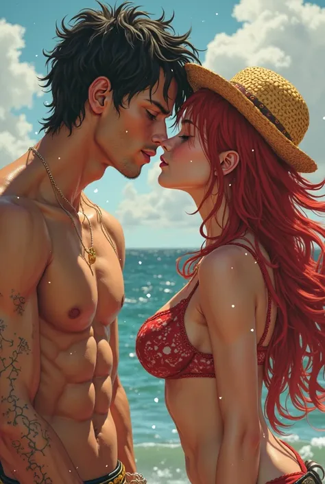 Luffy puts his cock in Nami and kisses her from the mouth and gives her hard 