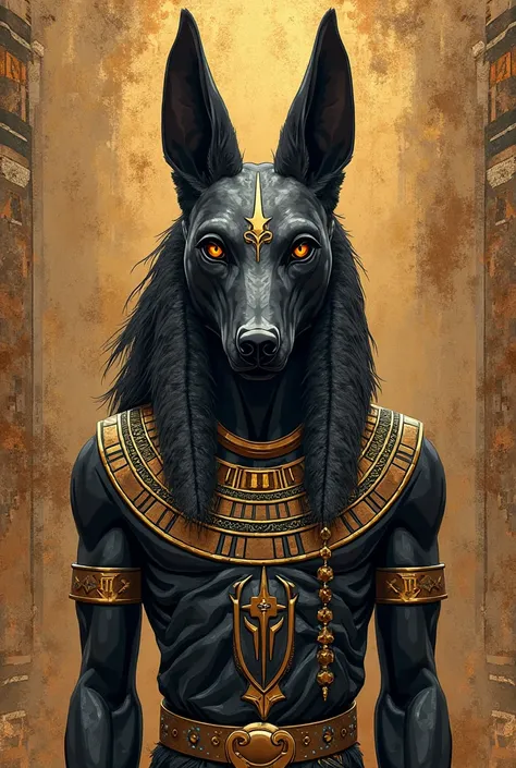 Make me a third-party T-shirt. With Anubis earth color background details in black and gold