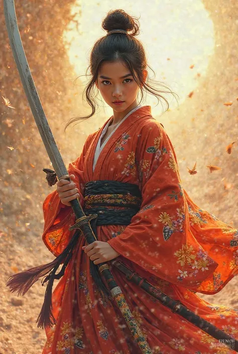 girl has , were  Kinomo, holding sword. hot 