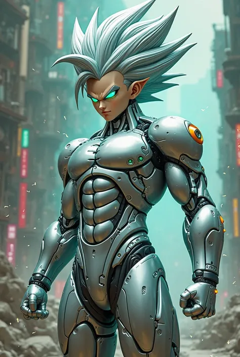 Create a super sayadin robotic with gray hair