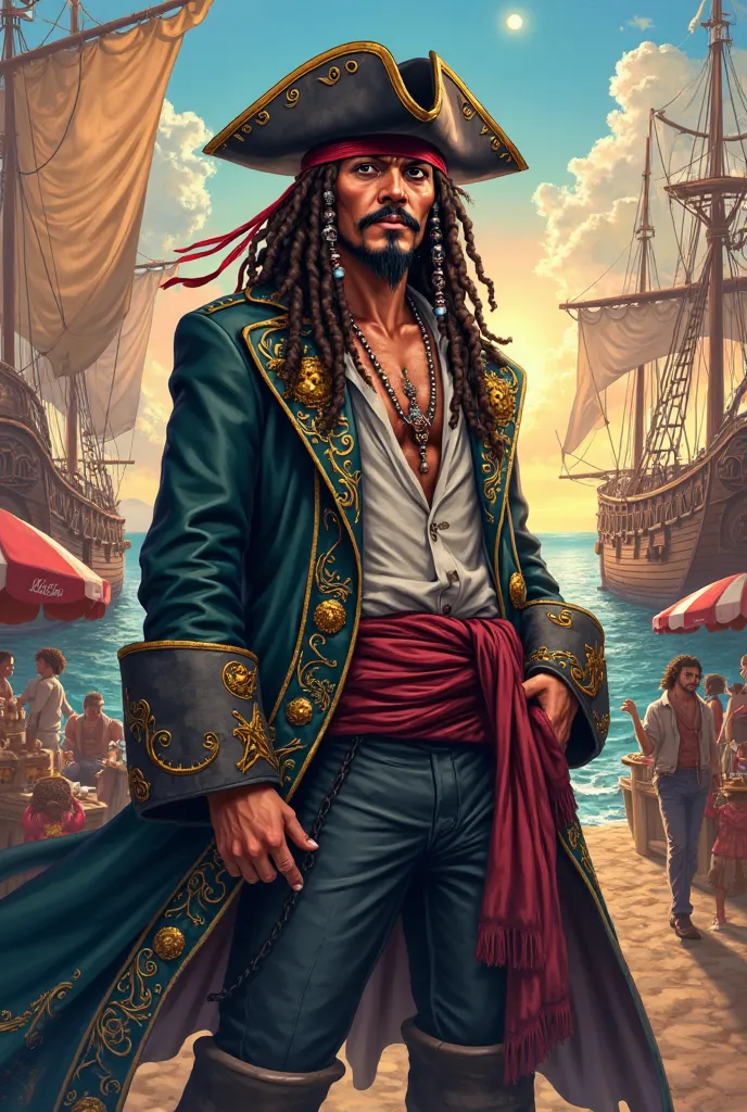 Make an image of Captain Jack Sparrow if he were a character in One Piece