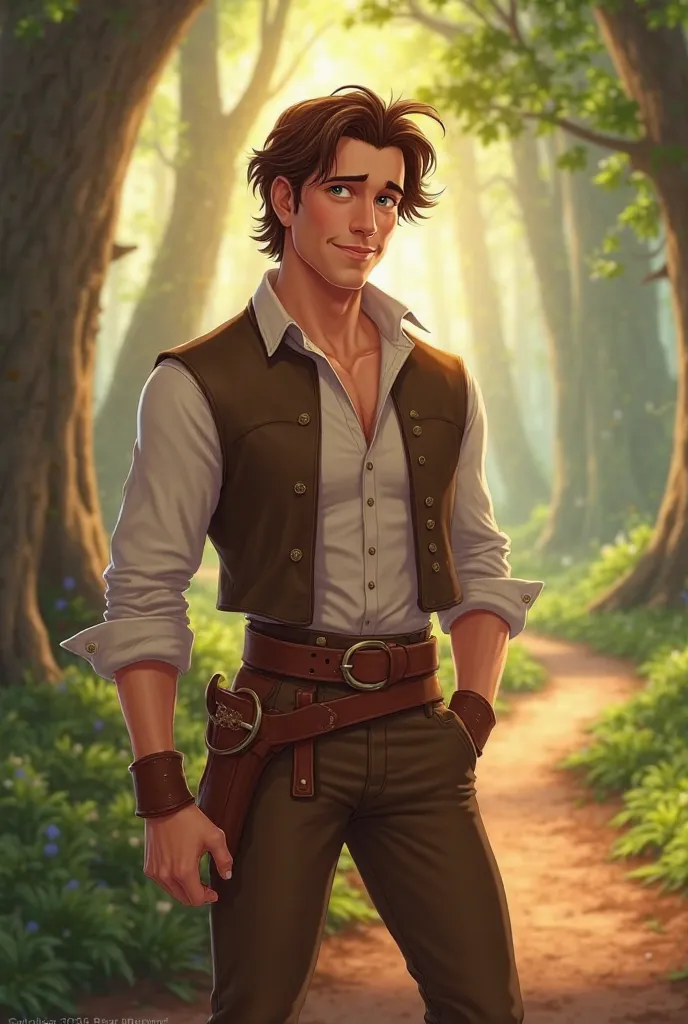 Generate an image of Actor Chris Evans disguised as Flynn Rider from Tangled