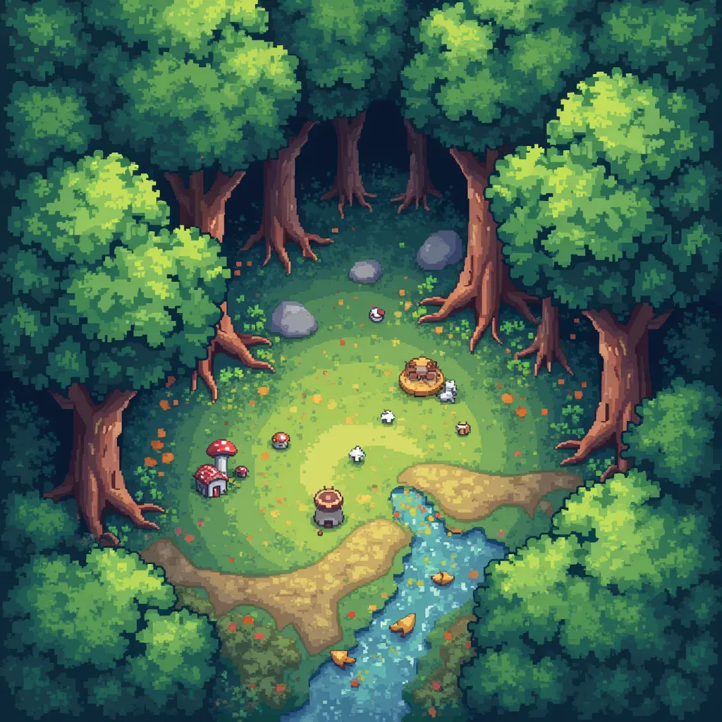 small forest top down view pixelart