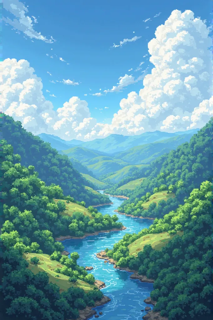 Anime landscape in pixel cloudy weather 