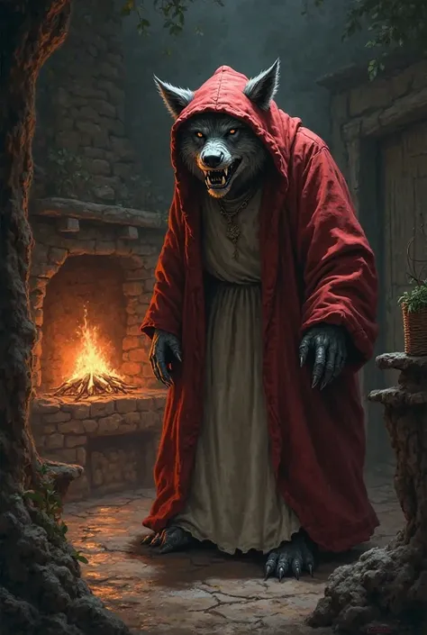 The wolf from the story of Little Red Riding Hood disguised as grandma.