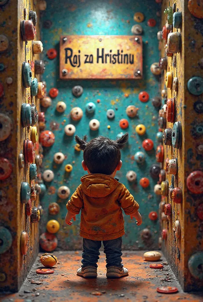 A room full of buttons that can be pressed or activated and a big sign that says "Raj Za Hristinu"