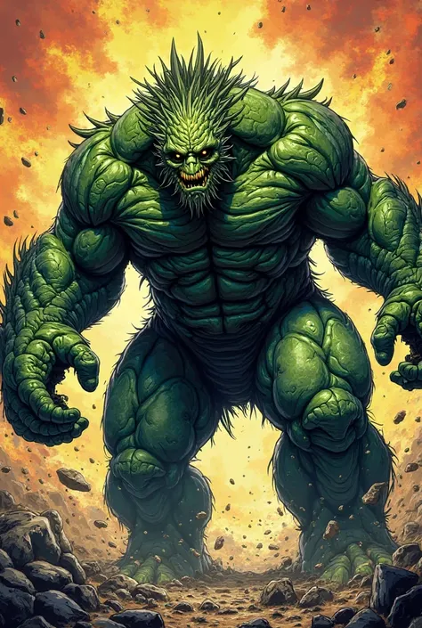 A giant green monster with gray eyes, comic book style 