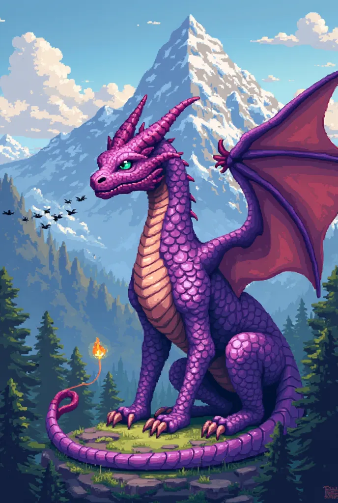 pixel art dragao roxo 2d