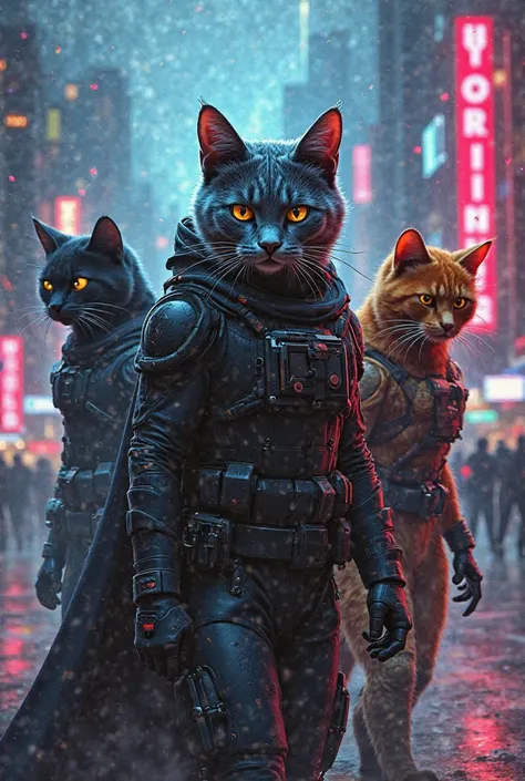 "فرقة Iron Claws"

 in the city of  "Neon Catsity", where lights shone and crimes hid in the shadows, there was a special squad of cats known as "Iron Claws". This squad was not just ordinary cats; they were trained soldiers wearing light armor, equipped w...