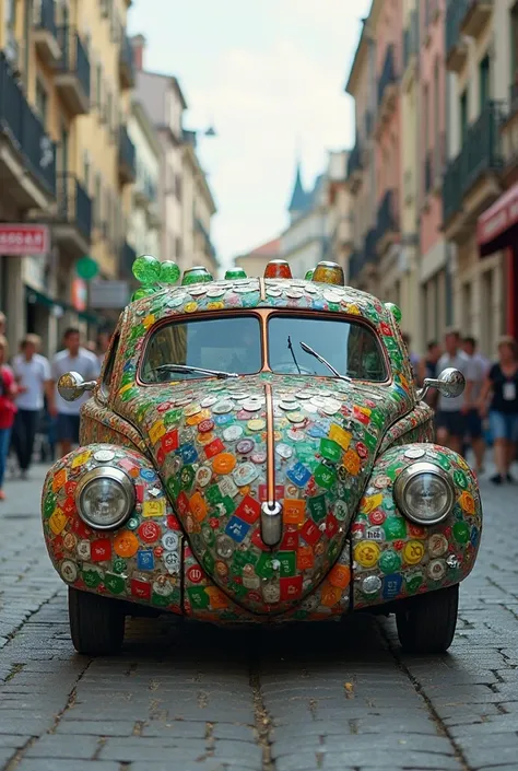 A TRASHcar made of returnable bottles that goes to your home