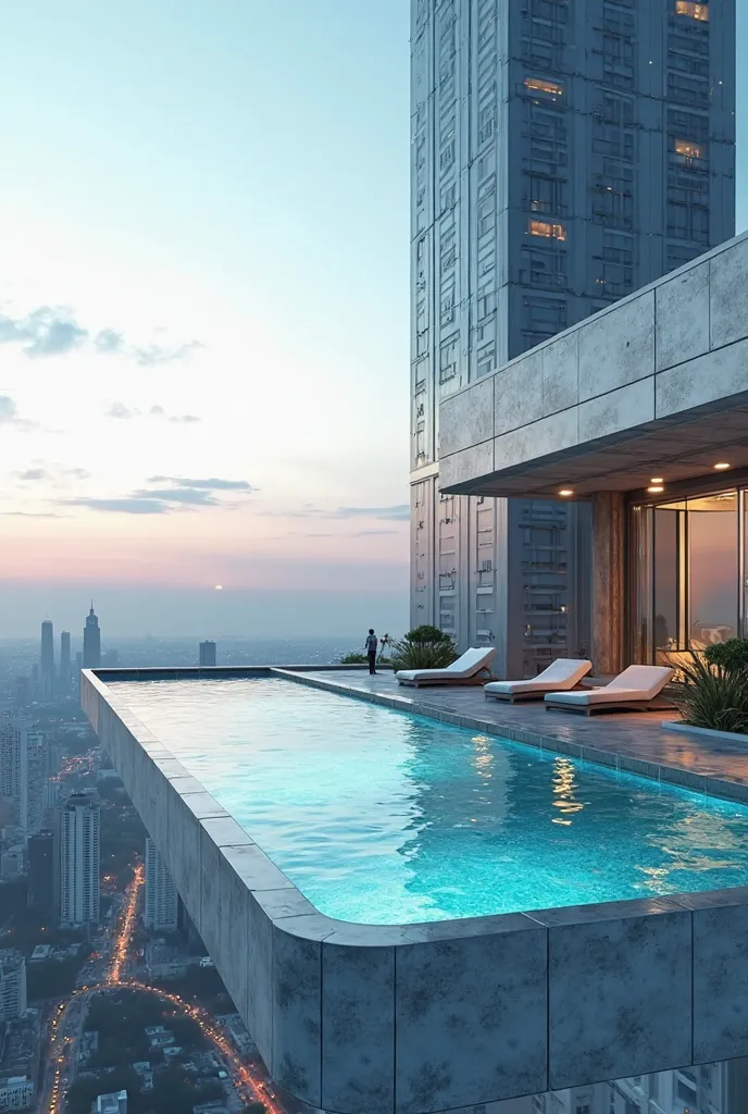 Futuristic rooftop with infinity pool — A skyscraper with a pool that seems to float in the sky