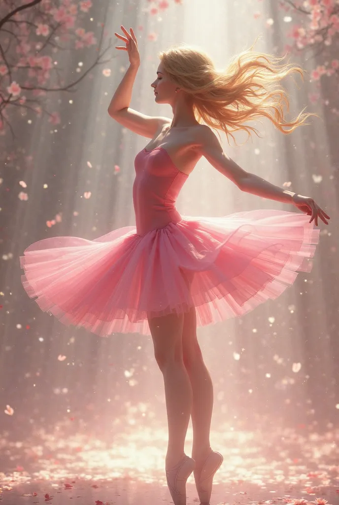 Girl ballet dancer in pink 
Blond hair 