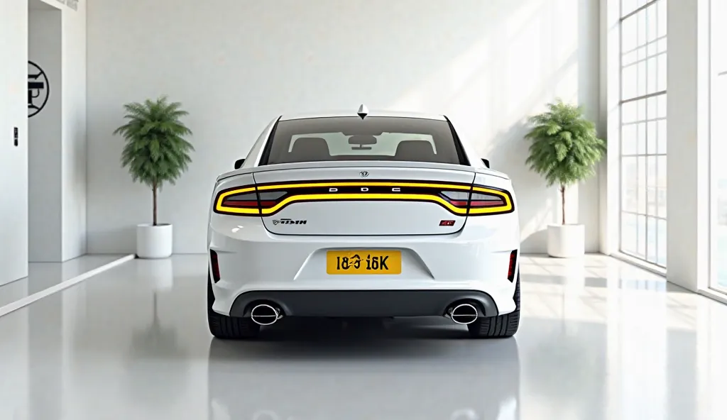 2026 Dodge Charger Sixpack Sedan white
2. Straight Back View

"A hyper-realistic 8K 3D render of a luxury car from the rear view, featuring an exceptionally sharp, bright, silky glossy, and ultra-shiny surface, displayed as big, close, and zoomed-in in a p...