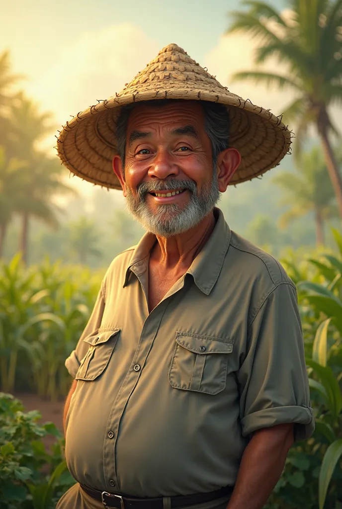 A half-chubby man of about 50-60 years old wearing a straw hat