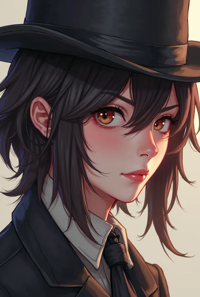 a close up of a person wearing a hat and a top hat, a character portrait inspired by Jules Chéret, Artstation contest winner, digital art, artwork in the style of guweiz, stylized anime, detailed digital anime art, rens art in artstation, close up characte...