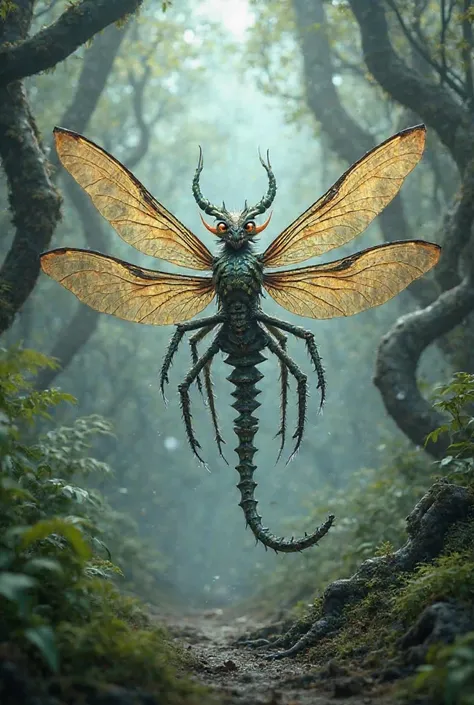 Create a drangonfly inspired by mythological monsters and chimeras