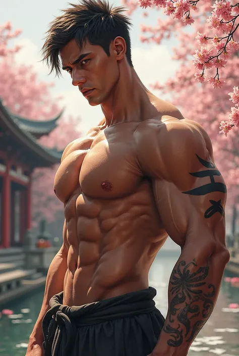 A shirtless man in Japan 