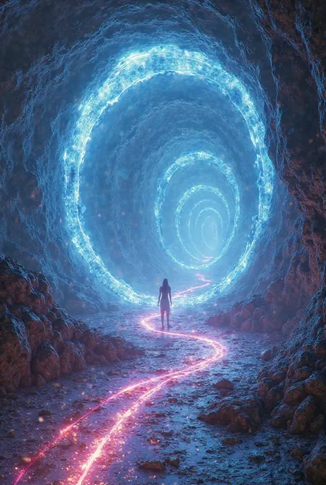 Un passage lumineux courbant l'espace-temps.