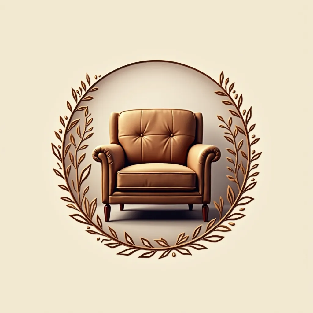 the furniture store's logo in brown tones, with an armchair in the middle of the logo, 4K, HDR