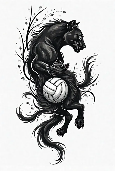 Black and white tattoo relating to the panther, The Wolf and the Volleyball