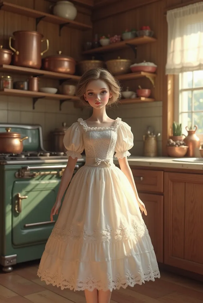 The same doll in the kitchen