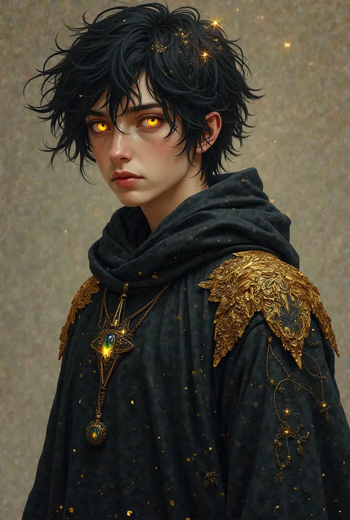 Imaginary Description of Nox:

Nox stands out as a sixteen-year-old youth, his features radiating an aura of mystery and the potential to forge legends. His thick black hair falls rebelliously over his forehead, streaked with faint golden strands, as if to...