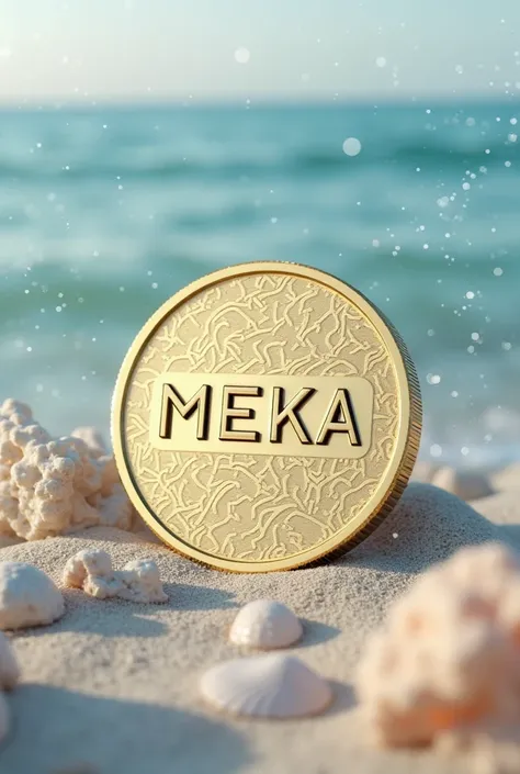 Create a different and unique cash coin ,with the initials MEKA and that is something very simple and with a coastal theme ,mar,beaches