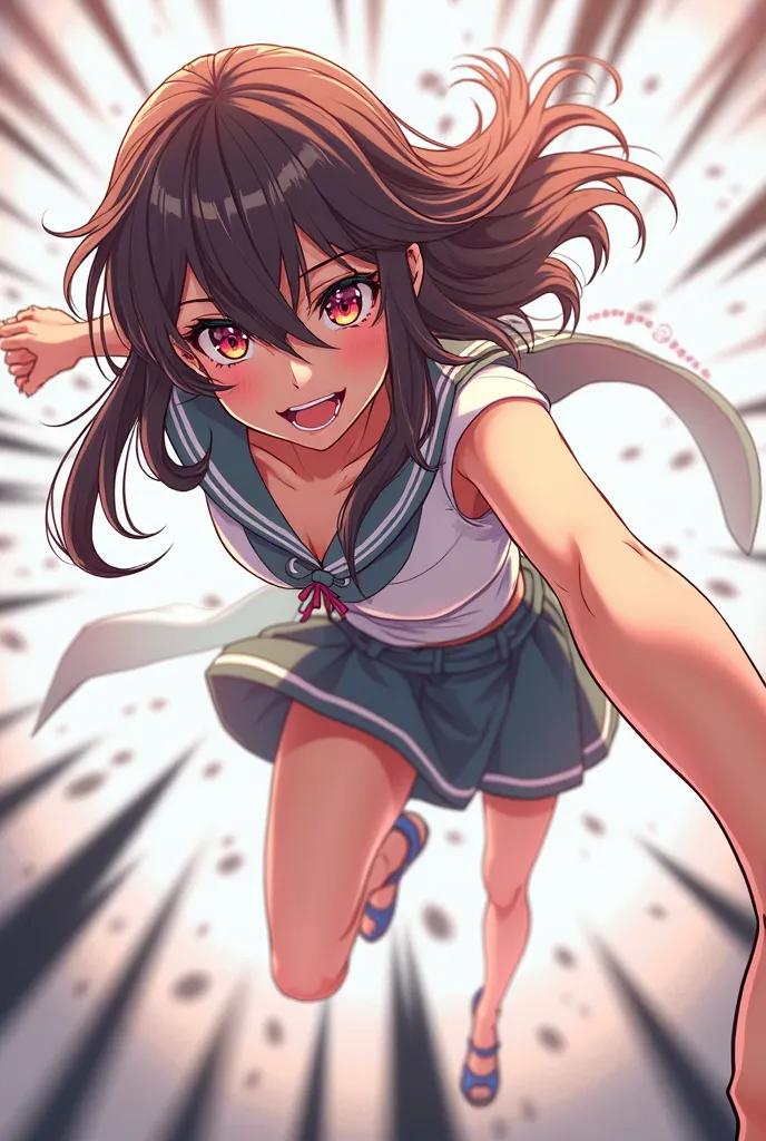 Anime girl in dynamic pose with extreme perspective 