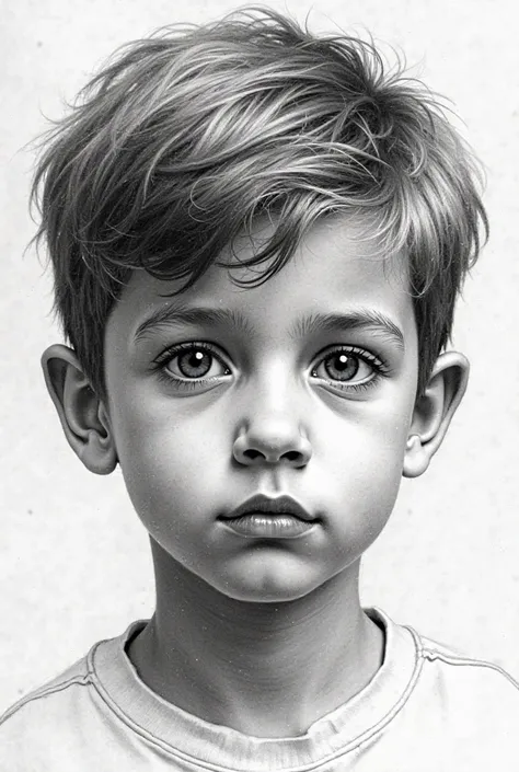 Boy with black and white drawn pencil