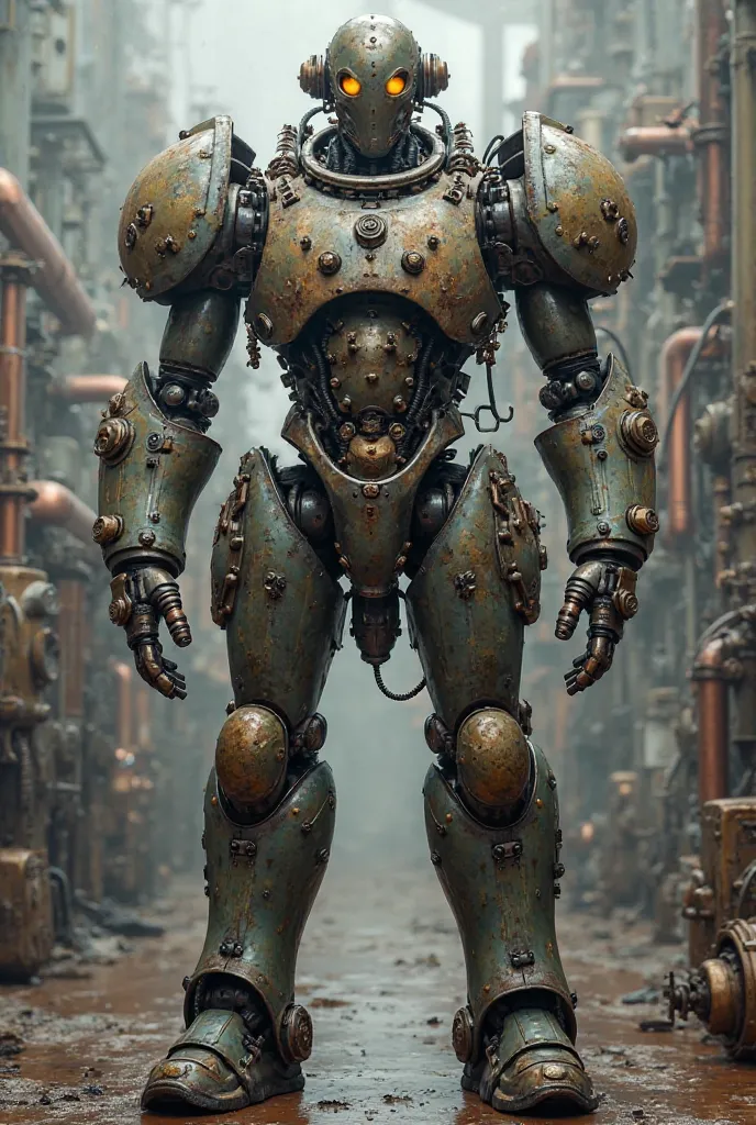 A steampunk humanoid robot with a military uniform on 