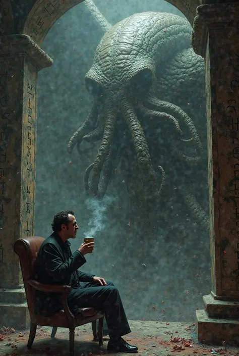 Nicolas Cage drink coffee with cthulhu