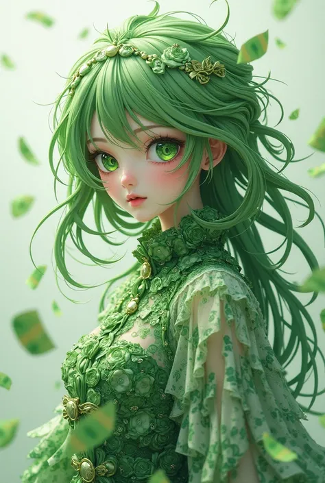 A pretty anime girl made of green money bills